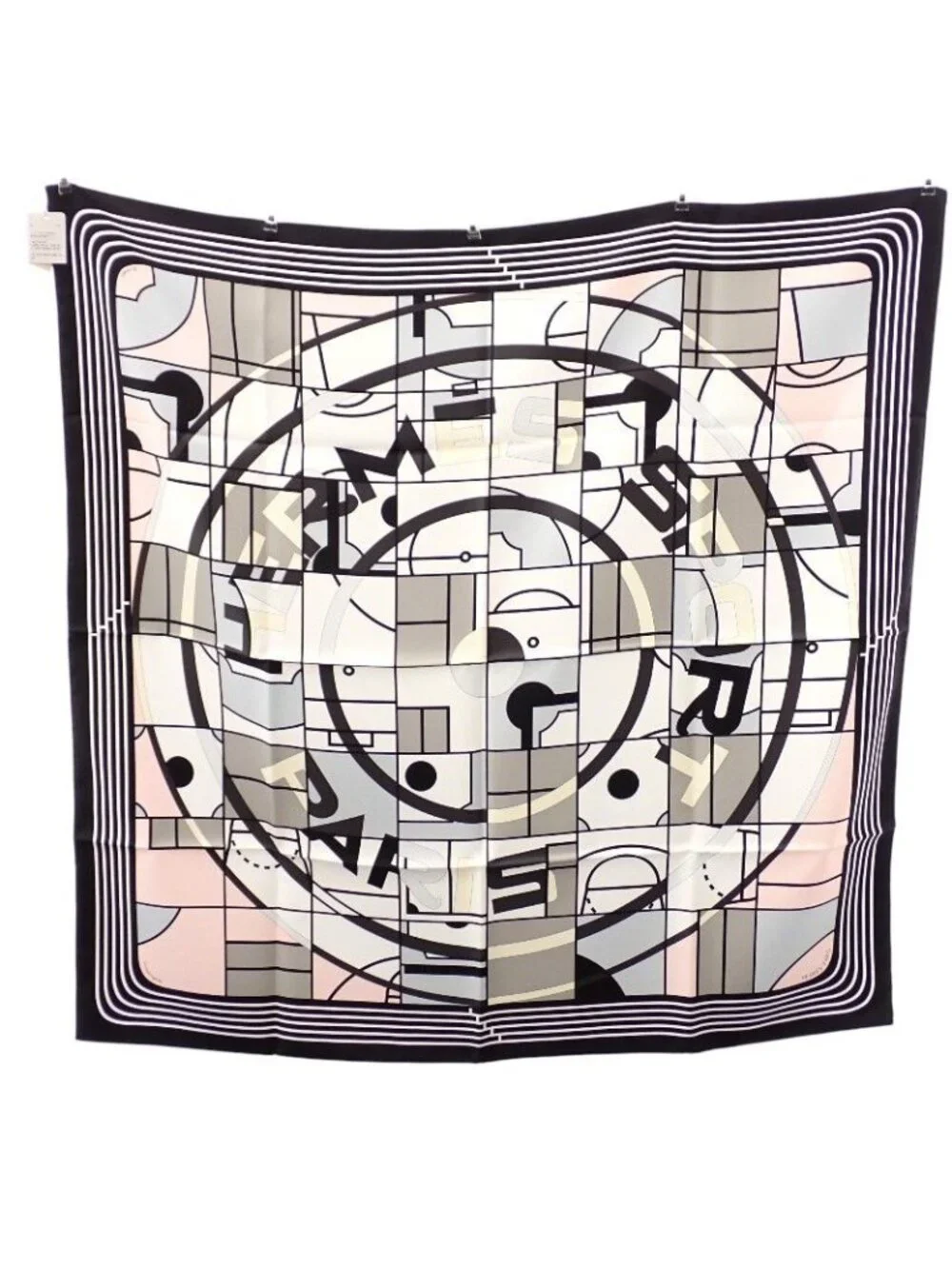 Hermes Carre 90 Anamorphee Scarf Silk Black White Pink Multicolor Sport
